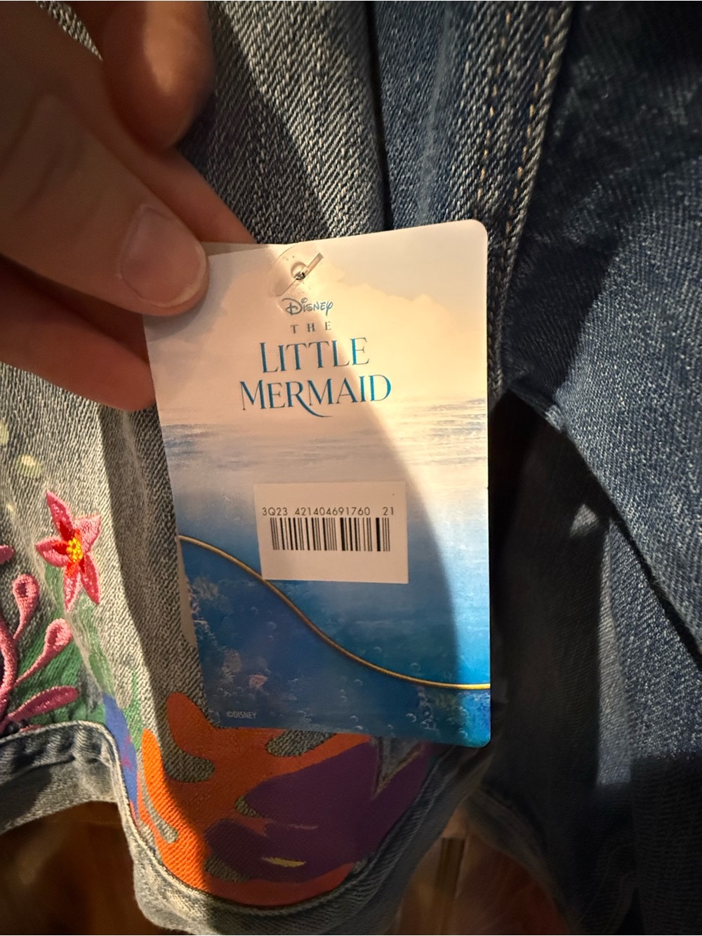 Disney Blue Denim The Little Mermaid Jacket with Bright Underwater Embroidery - Picture 2 of 9